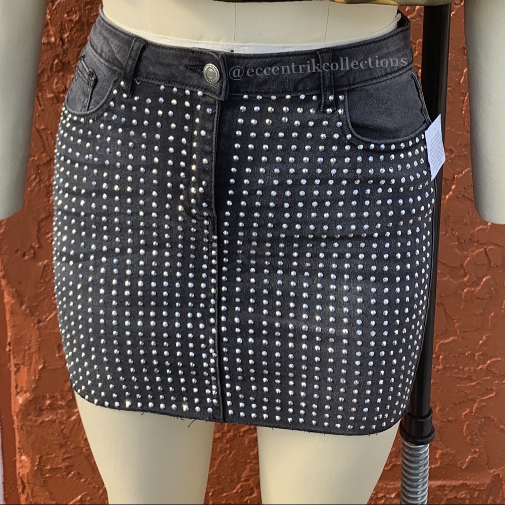 Rhinestone Denim Mini Skirt